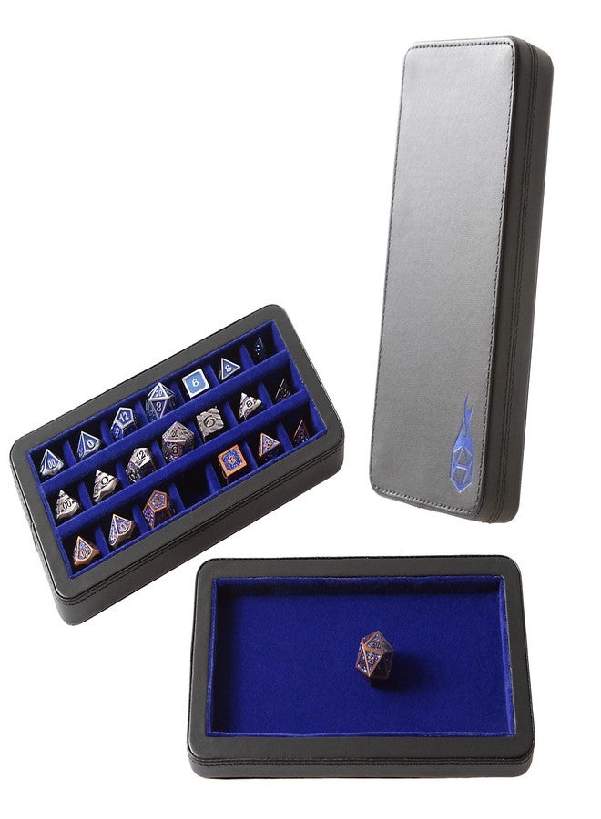 فورجد دايس كو. علبة نرد مقسمة قياسية من شركة فورجد دايس، مزودة بصينية نرد لمجموعات النرد متعددة الأوجه - 21 حجرة مبطنة باللباد - إغلاق مغناطيسي للغطاء - صندوق تخزين نرد معدني - أزرق - Image 1